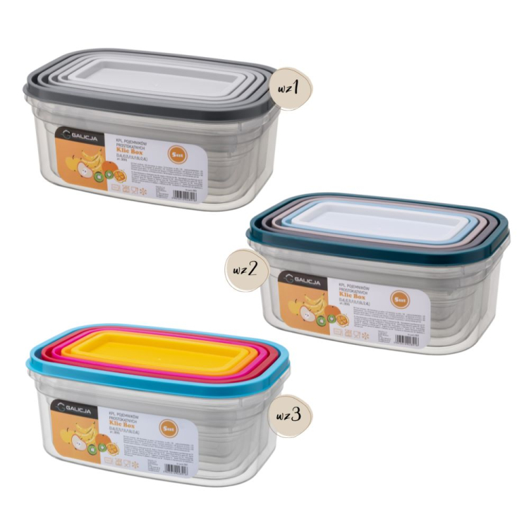 Komplet pojemników prostokątnych KLIC BOX 5 sztuk 0,4L 0,7L 1,1L 1,6L 2,4L